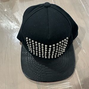 Michael SA custom hat silver spikes over black leather/red suede brim